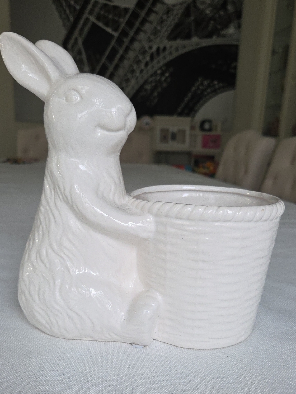 White Ceramic Bunny Planter - Decorative Home Art